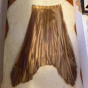 Dance and Marvel satin pleated Asymmetrical gold long skirt